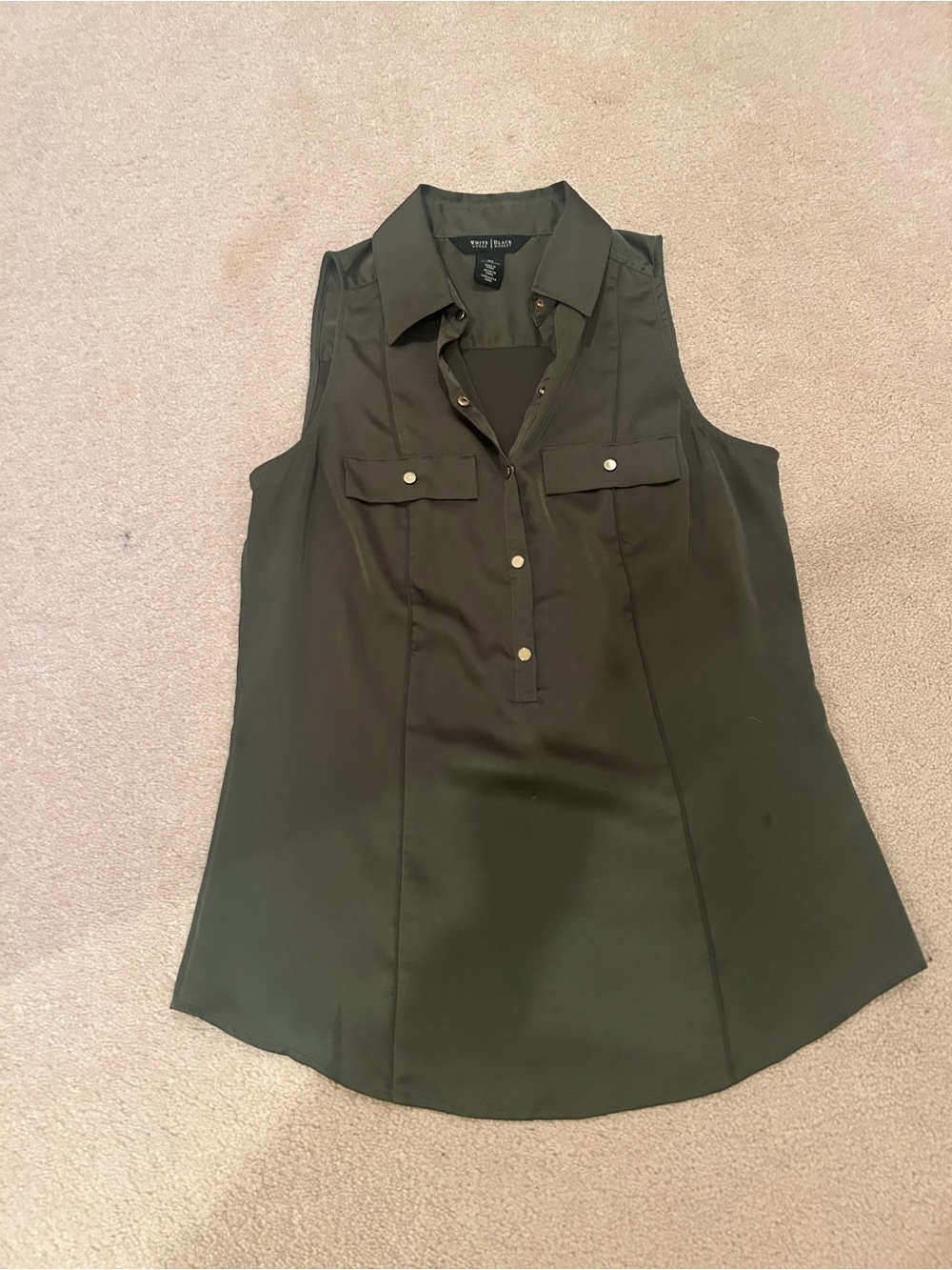 White House Black Market Olive Green Sleeveless Button-Front Blouse